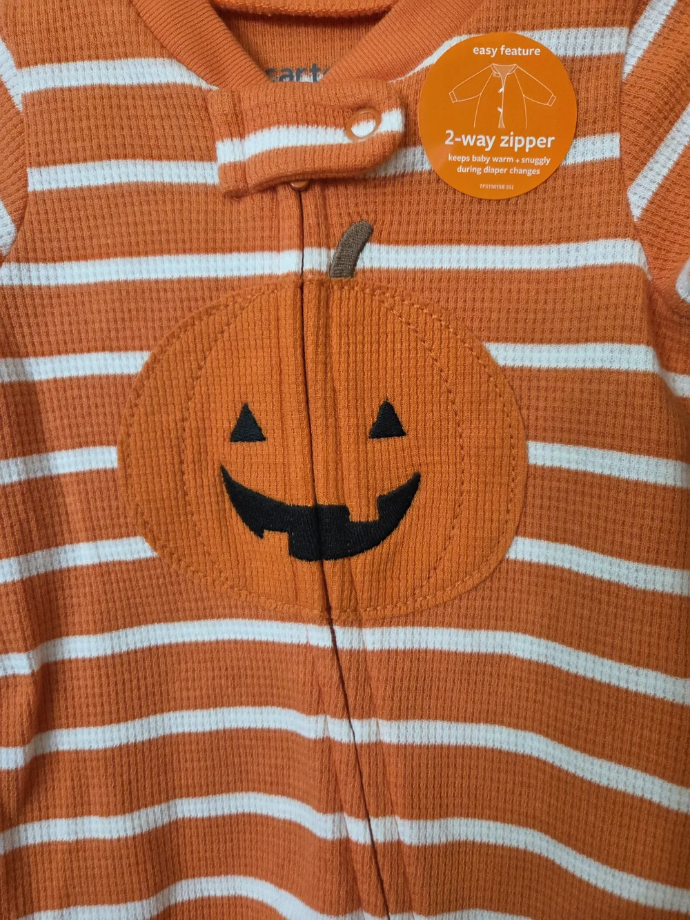 Carter's Orange & White Halloween Pumpkin Footed One-Pieces (2-Pack)